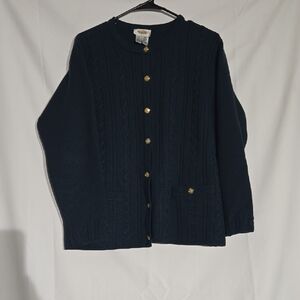 Vintage Talbots Cardigan Women Dark Green 100 Pure Wool Size Medium Gold Buttons